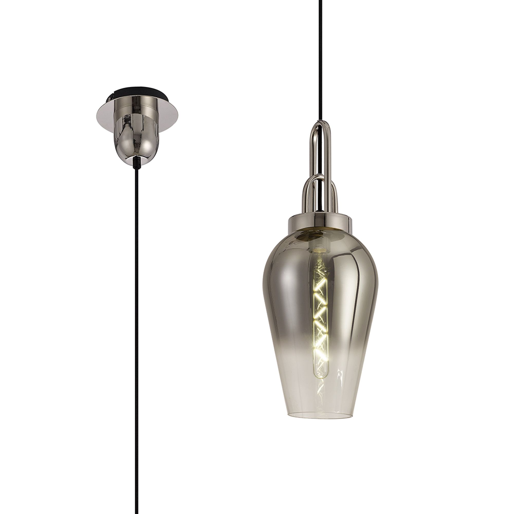 Vista 1 Light Pendant E27 With 23cm Pear Glass, Polished Nickel/Matt Black/Smoked/Clear