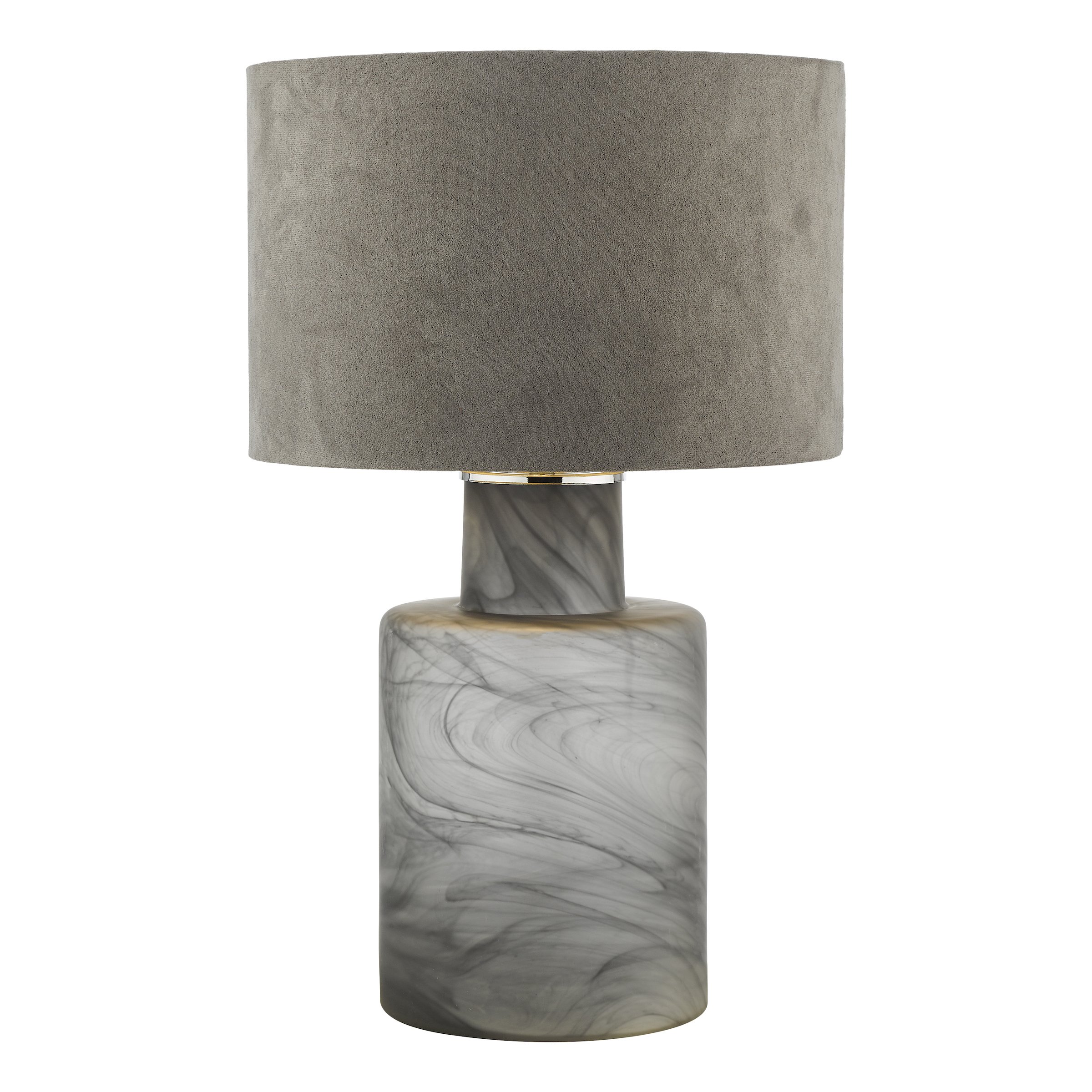 Omel 1 Light E27 Smoked Glass Base Table Lamp With Inline Switch C/W Leyenda Velvet 34cm Armario Shade