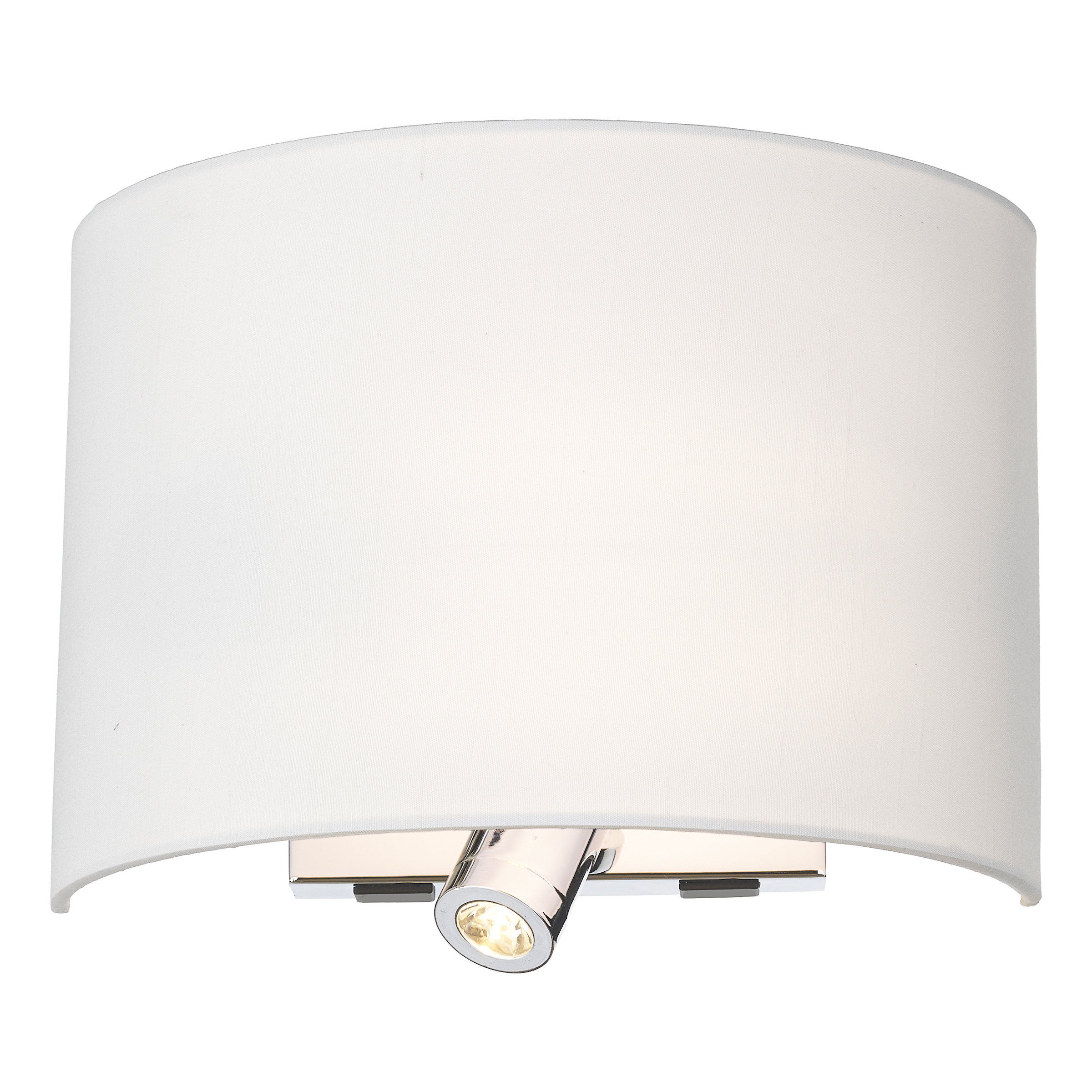 Pomarrosa 2 Light E27 & 1W Integrated LED Polished Chrome Wall Light With Adjustable Reading Spotlight C/W Pulque Cotton Shade