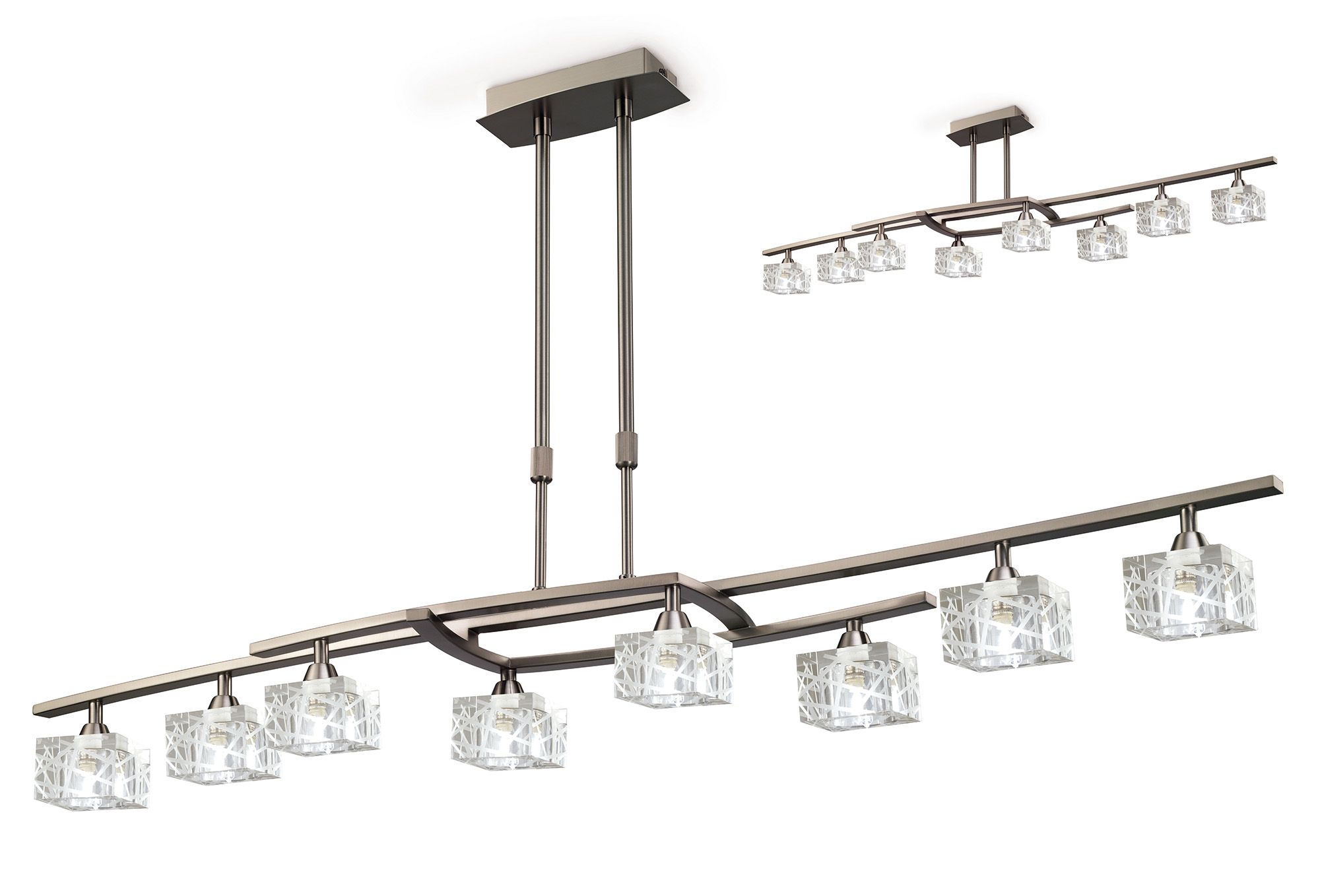 Zen Rectangular Telescopic Semi Flush Convertible 8 Light G9, Satin Nickel